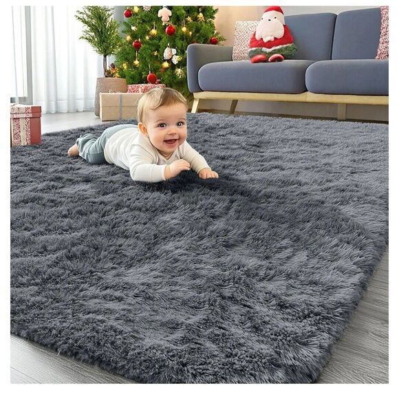 OLANLY Area Rugs for Living Room Bedroom, Machine Washable 4x5.9 Feet Soft Gray - Picture 1 of 6